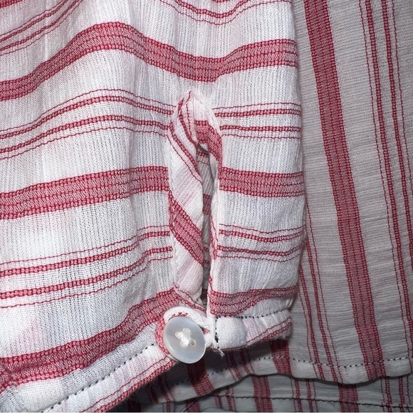 VINCE | Variegated Red Striped Long Sleeve Pullover Top | Cotton V-neck | Medium - Picture 13 of 14